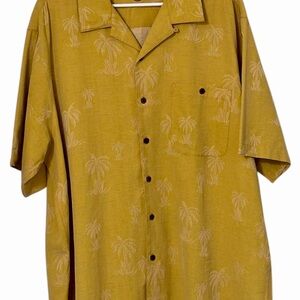 Caribbean 70% Silk Palm Tree Hawaiian Shirt XL Mustard Yellow Island Vibe